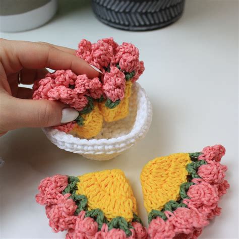 Crochet Flower Pot Coaster Set Written Pattern, crochet plant pot coas ...