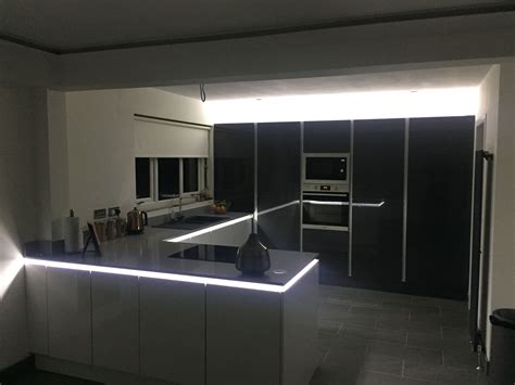 Led strip lights under 20mm stone worktop with true handless kitchen # ...