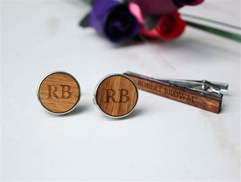 Personalized CuffLinks and tie clips, Wooden CuffLinks, Engraved Cuff ...