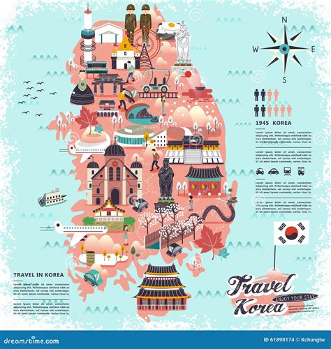 South Korea Travel Map Stock Illustration - Image: 61890174