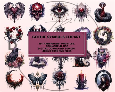 Gothic Symbols Clipart Set 29 Watercolor Illustrations Commercial Use ...