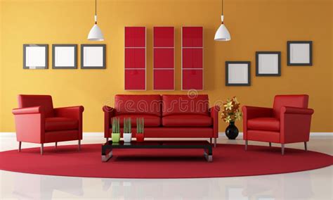 Red and orange living room stock illustration. Illustration of living ...