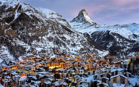 Switzerland, Mountains, Snow, Winter, Town, Matterhorn, Zermatt ...