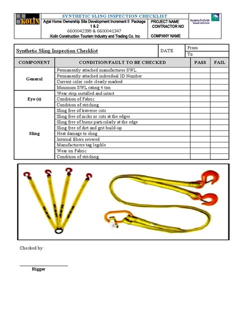 FC 4.1.6 - Synthetic Sling Inspection Checklist Form | PDF