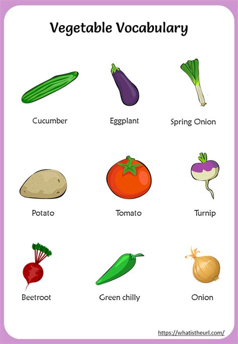 Vegetables Vocabulary charts - Your Home Teacher