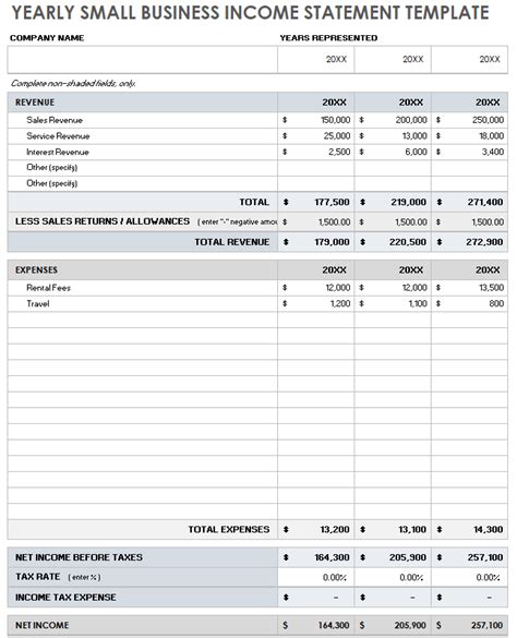 Income Statement Format Excel