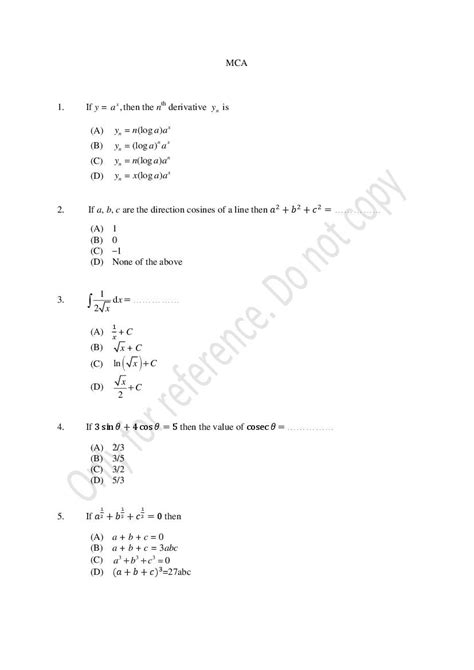 CUSAT CAT 2021 Question Paper MCA