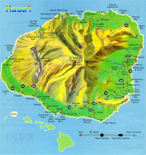 MAP OF KAUAI HAWAII, Kauai Island Hawaiian Map, Wall Map of Kauai Hawaii