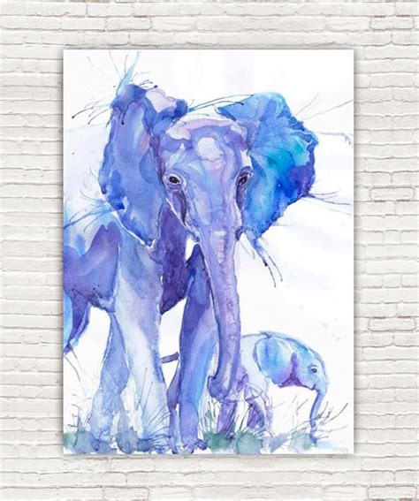 Elephant Baby Mother Watercolor Painting Print Boy Safari - Etsy