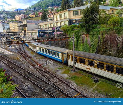 Railroad Station in Montreux Editorial Photography - Image of railroad ...