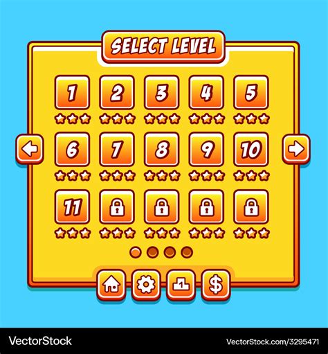 Yellow game menu level interface ui panels Vector Image