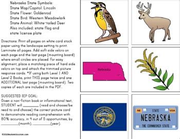 NEBRASKA State Symbols ADAPTED BOOK for Special Education and Autism