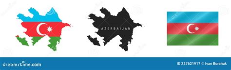 Azerbaijan. Detailed Flag Map. Detailed Silhouette. Waving Flag. Vector ...