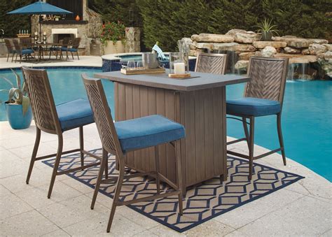 Partanna Blue and Beige Outdoor Bar Table from Ashley | Coleman Furniture