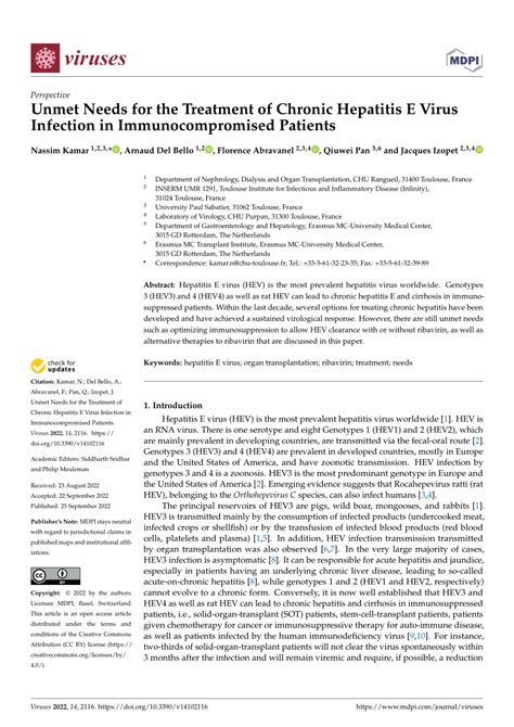 (PDF) Unmet Needs for the Treatment of Chronic Hepatitis E Virus ...