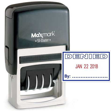 MaxMark Office Date Stamp with DENIED Self Inking Date Stamp - BLUE/RED ...