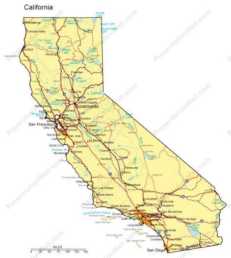 California PowerPoint Map - Counties, Major Cities and Major Highways