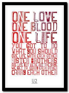 U2 - one - song lyric poster typography art print - 4 sizes