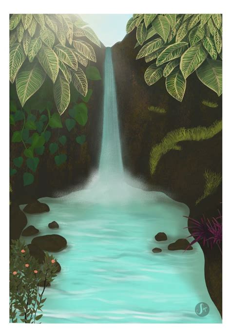 Waterfall digital illustration | Rivière, Lac, Illustrations