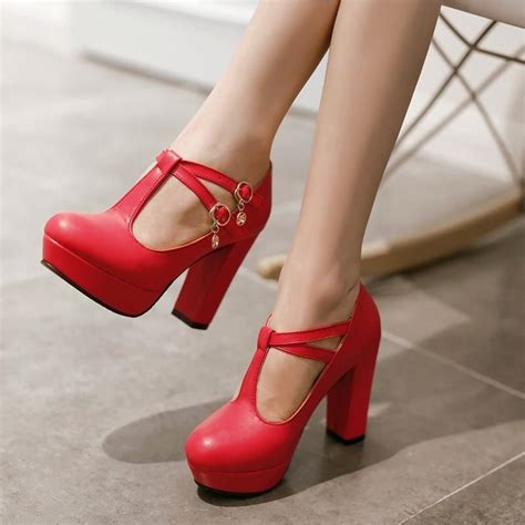 Women Retro High Thick Heels T Bar Strap Mary Janes Wedding Shoes ...