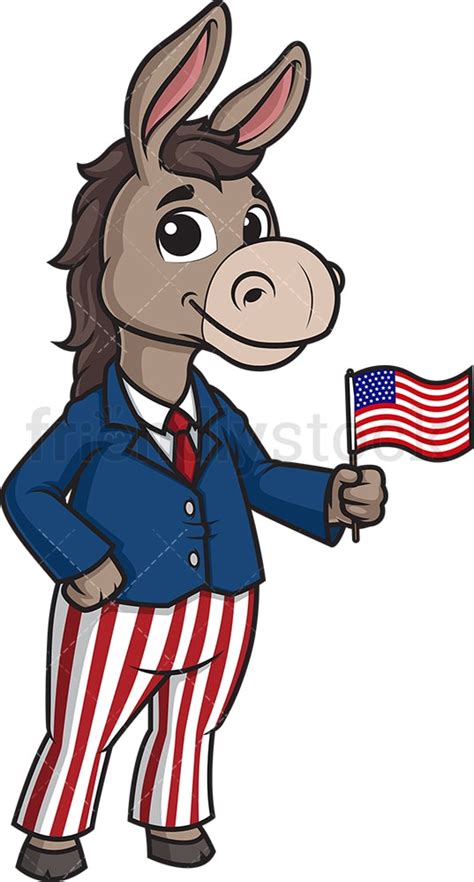 Democrat Donkey Holding US Flag Cartoon Clipart Vector - FriendlyStock