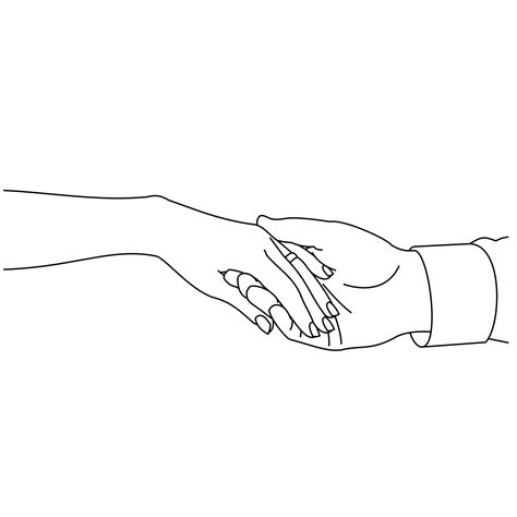 Illustration line drawing a close up of a male and female hands holding ...