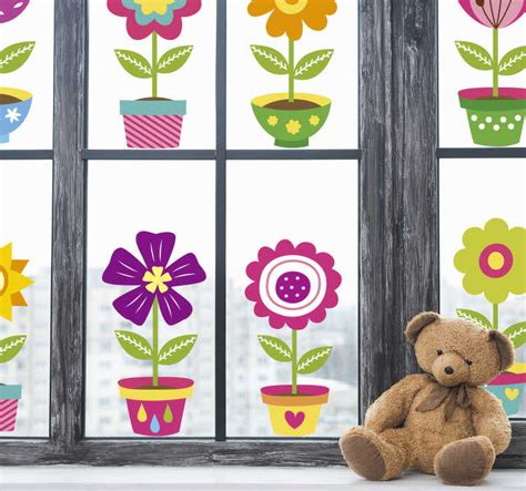 Colorful flower pots window sticker - TenStickers