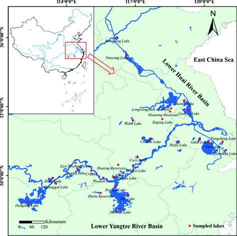 Map showing the sampled lakes in the lower Yangtze River basin and ...