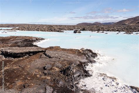 blue lagoon geothermal hot sea waters in cold volcanic lava Stock Photo ...