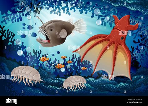 Ocean with Deep Sea Creatures illustration Stock Vector Image & Art - Alamy