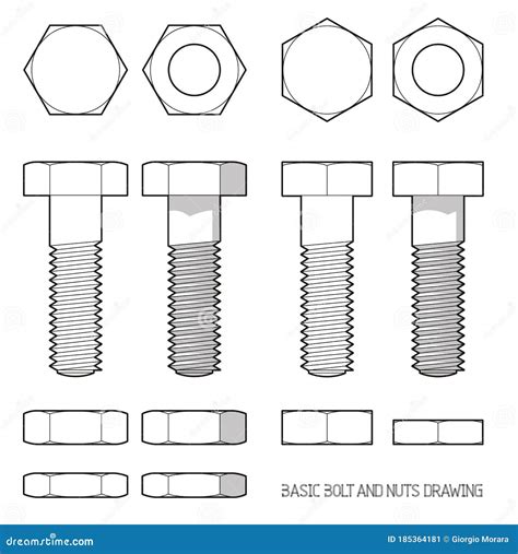 Ilustrações Do Vetor Técnico De Desenho Dos Parafusos Hexagonais E ...