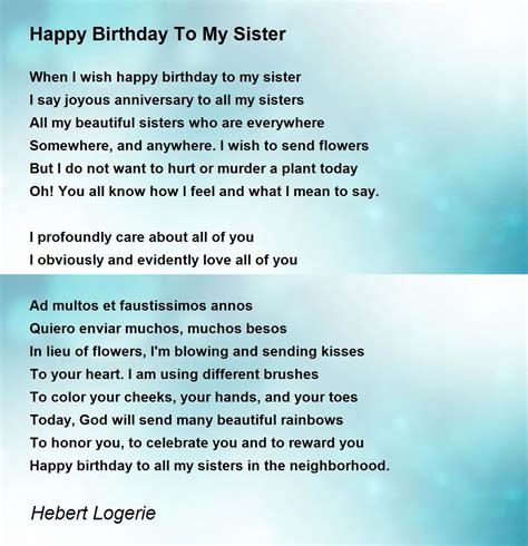 Short Birthday Poem For Sister - Lorri Rebekah