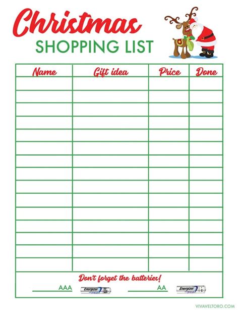 FREE Christmas Shopping List Template - Viva Veltoro