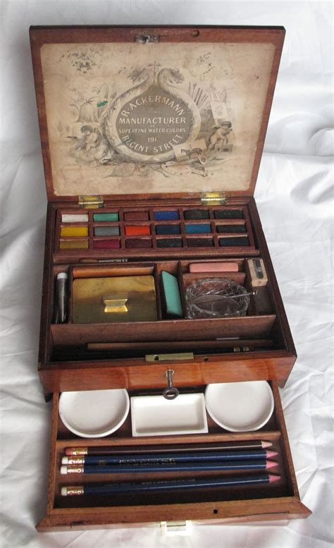 Antique Water Colour Color Paint Box R Ackerman c.1875 Mahogany | Art ...