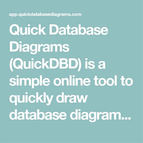 Quick Database Diagrams (QuickDBD) is a simple online tool to quickly ...