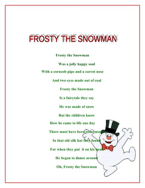 Printable Lyrics To Frosty The Snowman - Printable Word Searches