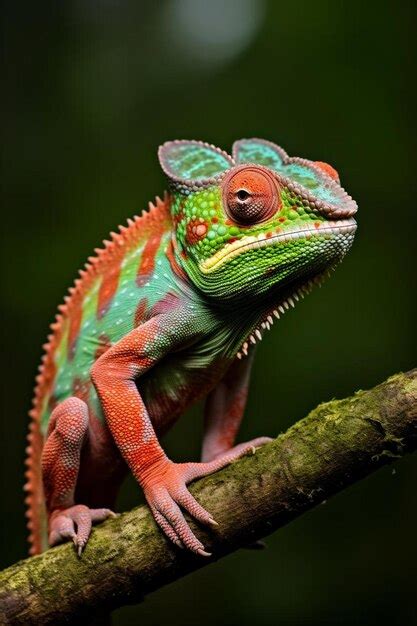 Premium Photo | A colorful chameleon with a green and red face