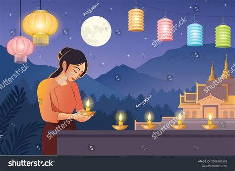 Thadingyut Myanmar Lighting Festival Vector Illustration Stock Vector ...