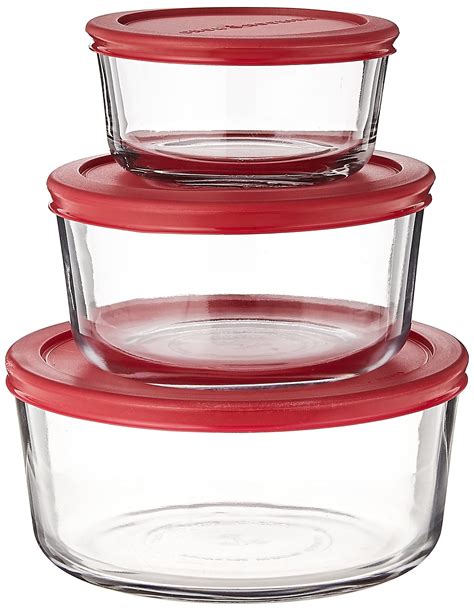 Buy Anchor Hocking Classic Glass Food Storage Containers with Lids, Red ...