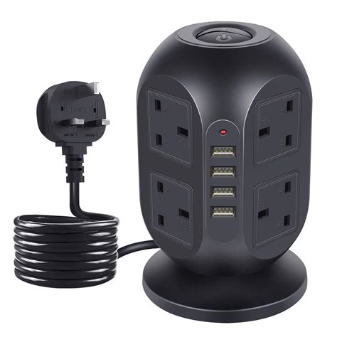 Buy Tower Extension Lead with USB, Eurobird Vertical Power Strip Surge ...