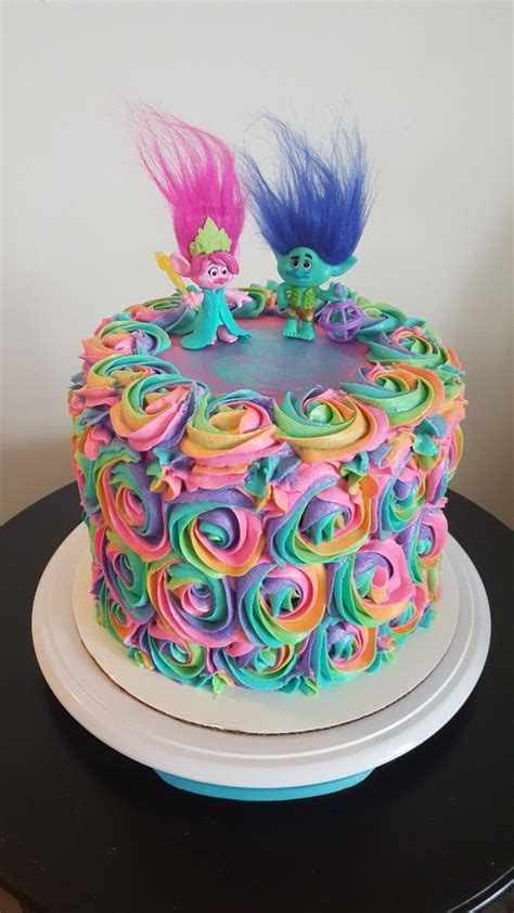 Trolls rainbow rosette birthday cake www.myheavenlyconfections.com www ...