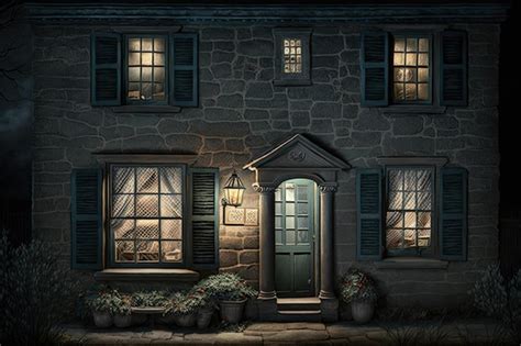 Premium Photo | Gentle illumination of windows in old stone house ...