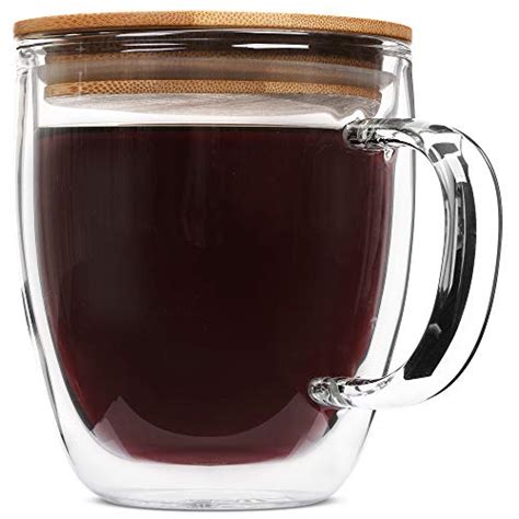 Large Glass Coffee Mug with Bamboo Lid, 16 oz – Clear, Double Wall ...