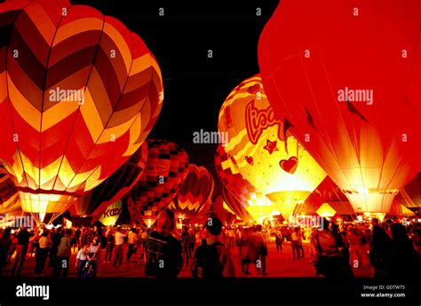 A night "balloon glow" at the Albuquerque International Balloon Fiesta ...