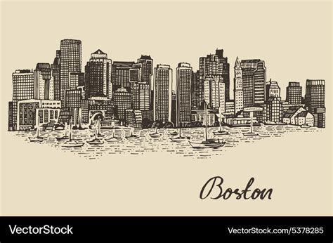 Boston skyline vintage sketch Royalty Free Vector Image