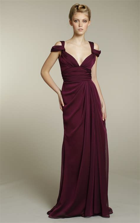 Long chiffon bridesmaids dress in rich maroon color