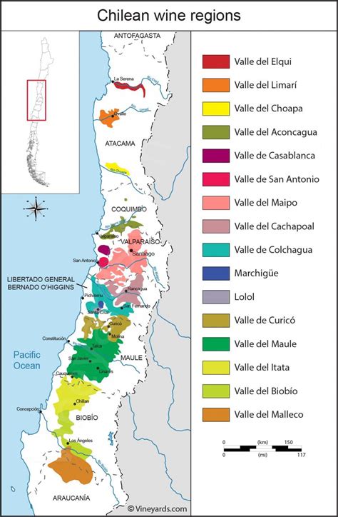 Chile wine regions map - Map of Chile wine regions (South America ...