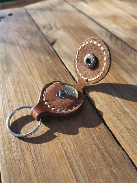 Natural leather key fob coin holder coin keychain | Etsy