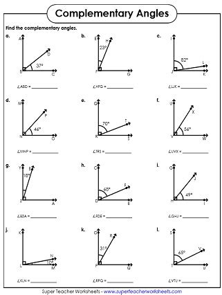 Complementary, Supplementary, Vertical Angle Worksheets