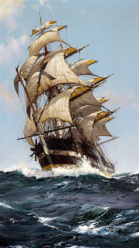 brown clipper boat sailing illustration #artwork classic art #painting ...